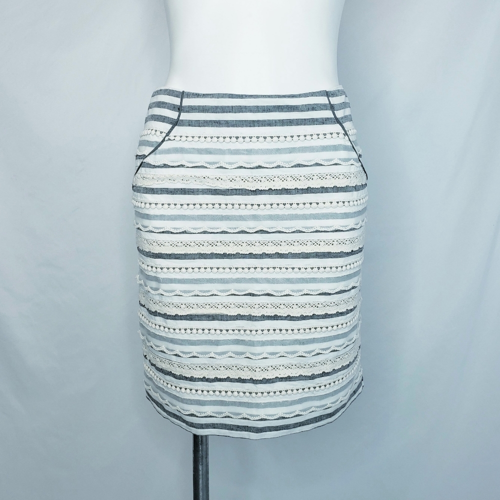 Tabitha Cream and Gray Lace-Striped Mini Skirt - Picture 2 of 10
